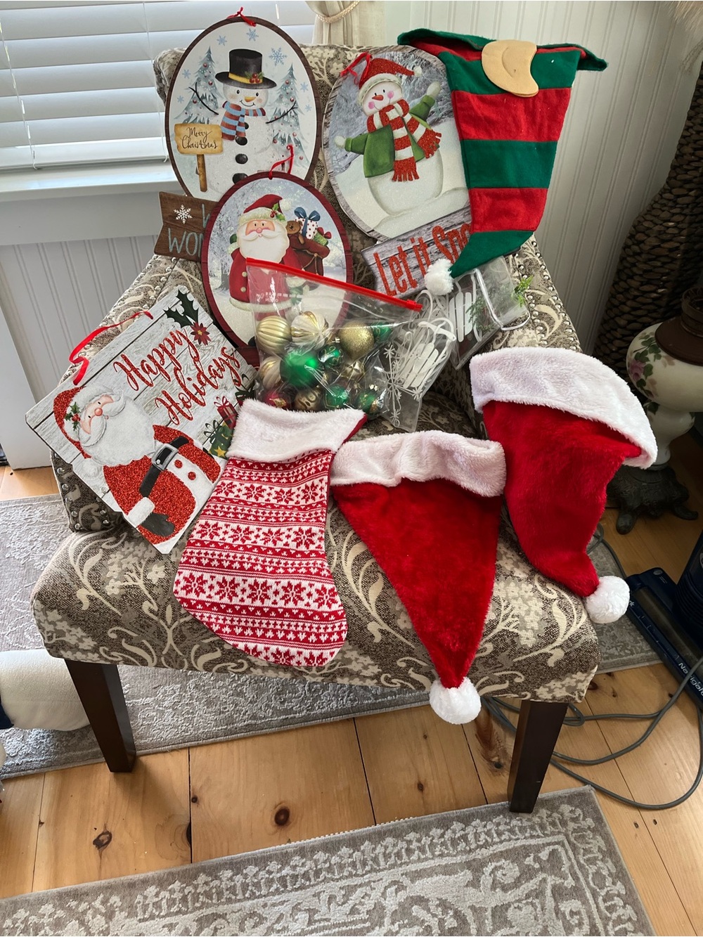 Festive Red Christmas Hat & Stocking Holiday Decor Set